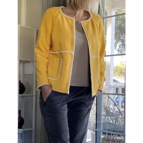 J P Boden London Women's Happy Yellow Open Front Ida Textured Blazer US 8 - Picture 1 of 14